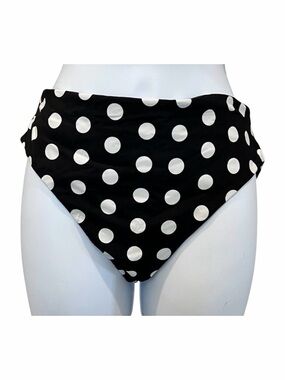 Aqua High Waist Polka Dot Bikini Bottom Retro Black White Swimwear Large NWT